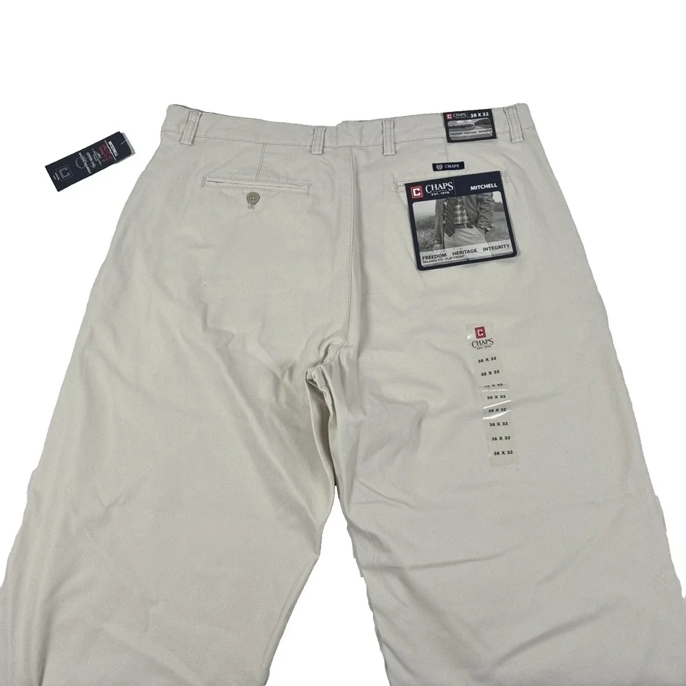 Y2K Mens Chaps Mitchell Relaxed Fit Flat Front Cream Chino Pants Size 38x32 NWT
